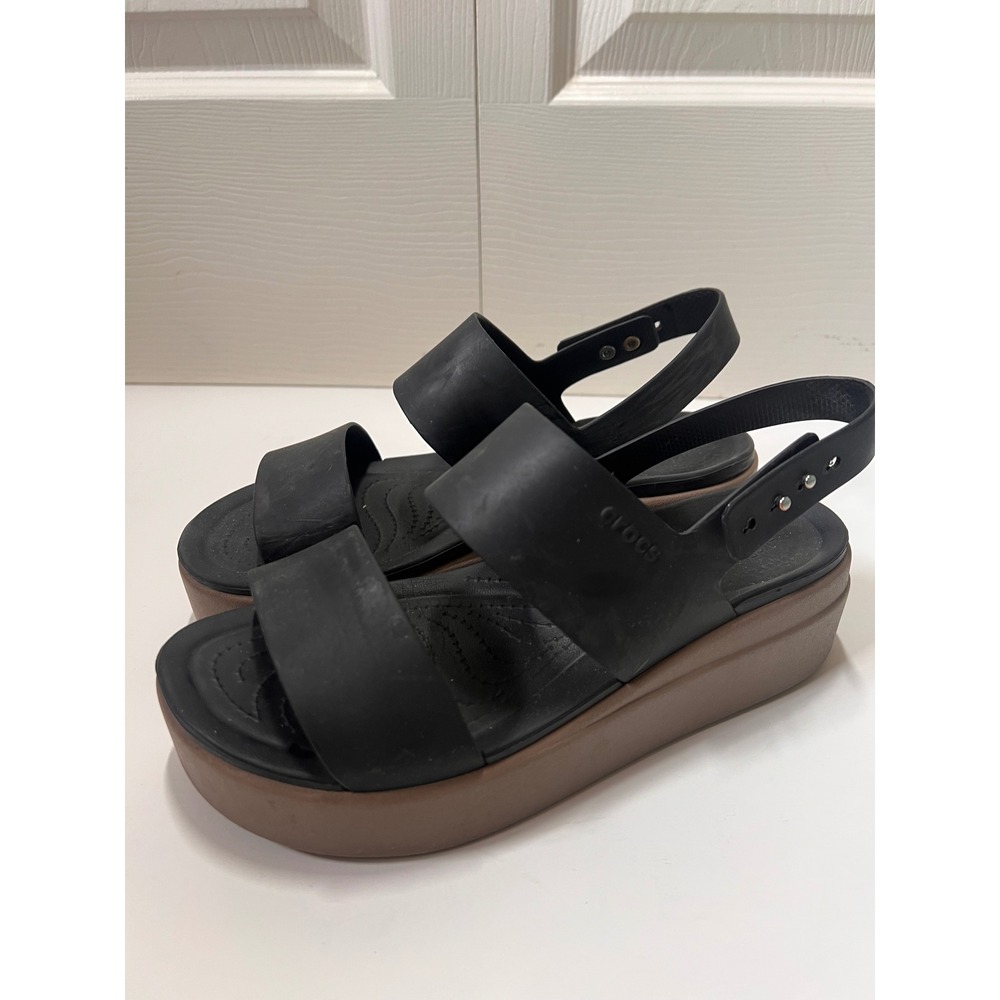 Crocs Brooklyn Low Wedge Sandals Black Mushroom LiteRide Platform Womens 206453